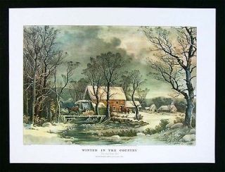 Currier & Ives Print   Winter in the Country   Old Grist Mill
