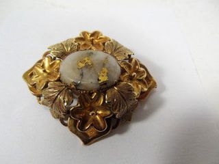 Antique 19C 14K Gold & Gem Stone Mourning Hair Brooch Pin