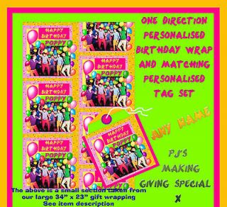 Personalised Wrapping Paper & Tag Set One Direction Birthday Balloons
