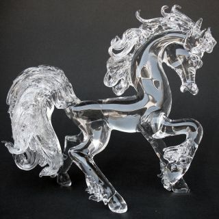 Horse Prancing Large Crystal Hand Blown Glass Figurine