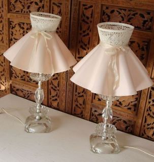 Vintage 1950s 2 Matching Crystal Boudoir Lamps with Fancy Plastic