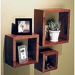 Set of (3) Square Cube Wall Mounted Wood Shelf Shelves New