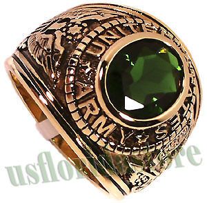 Emerald Green US Army Military 18kt Gold Plated Ring