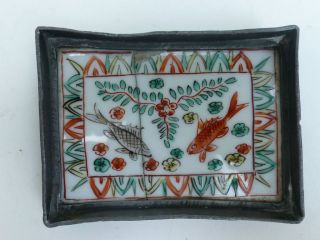 Superb antique chinese pewter tray   marked with hand painted
