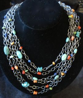 native american hand made multi strand sterling silver necklace with