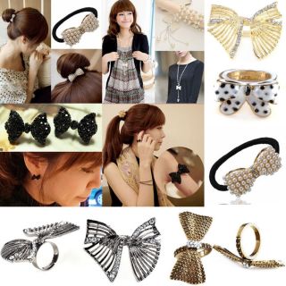 Fashion Girls Women Cute Bowknot Earring Necklace Ring Hair Band