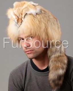 Red Fox Fur Davy Crockett Coonskin Hat with Face