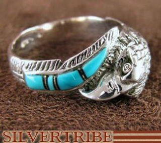 Eagle Sterling Silver Turquoise Onyx Inlay Ring Size 11