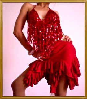 RED VALENTINE FRINGE LATIN SALSA ballroom dance dress