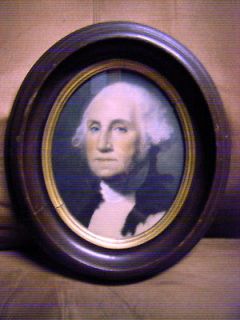 George Washington portrait in antique walnut oval frame Classical