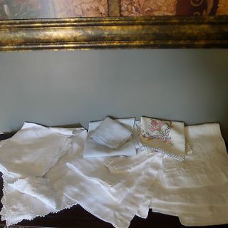 Lot 9 Vtg Tablecloths Linens Square Embroidered Damask White