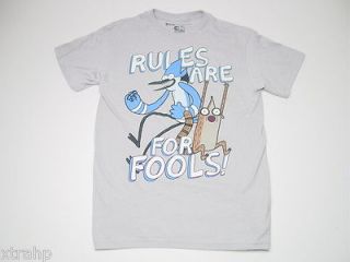 Regular Show Mordecai & Ribgy Rules For Fools T Shirt Silver Licensed