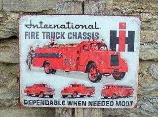 Vintage Style International Fire Truck Chassis Metal Sign Ad Retro