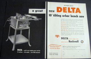 Delta Arbor Bench Saw 1956 Rockwell Mfg Vintage Ad