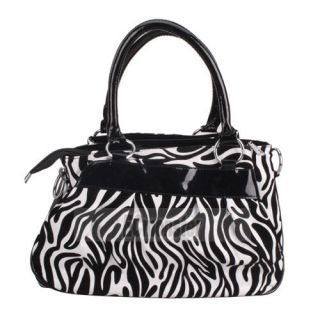 Women PU Leather Zebra Print Handbag Shoulder Bag Black White New