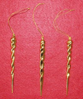 Gold Twisted Blown Glass Icicle Christmas Tree Ornaments