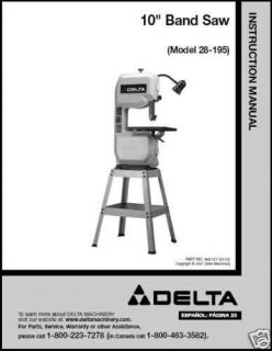 Delta 10 Band Saw Model 28 195 Instruction Manual