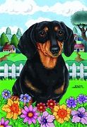 NEW small Garden size Spring time Flag for Black Tan Dachshund dog