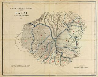 1903 KAUAI, Hawaii Islands, MAP, 13x16 Quality repo, U.S. History