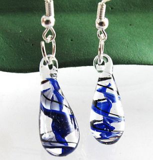 New Hot FAshion Blue Dewdrop Dichroic Foil Murano Glass Pendant Charms