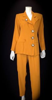 Vtg 80s Gold Mustard Yellow Avant Garde Suit Jacket Blazer Pants Small