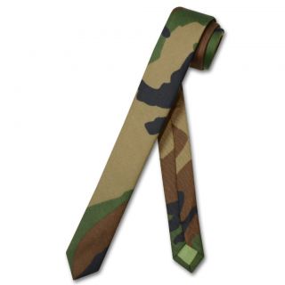 COVONA Mens Dark Green Army Camouflage NeckTie Military EXTRA Skinny