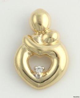 02ctw Diamond Mother and Child Heart Pendant   14k Solid Yellow Gold