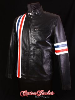 Mens EASY RIDER Black AMERICA Motorcycle Stripes Lambskin Leather