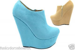 NEW PLATFORM HIGH HEEL WEDGE ANKLE SUEDE SHOE BOOTS SHOES SIZE 3 8