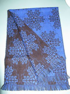 Womens winter scarf royal blue/black snow flakes reverse opposite