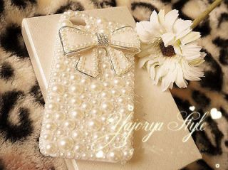 fancy pearl bow girly diamond battery back hard case Cover for iPhone