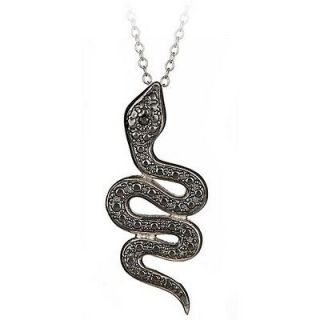 Silver Black Diamond Accent Snake Pendant on 18 Chain Necklace