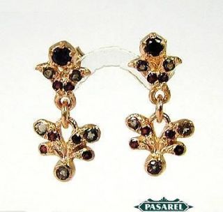Antique Style 9k Rose Gold Smokey Topaz Garnet Earrings