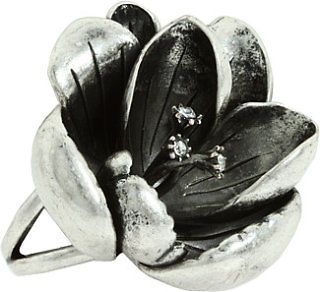FOSSIL POSEY SILVER TONE FLOWER RING WITH CRYSTAL ACCENT SZ 8 NEW