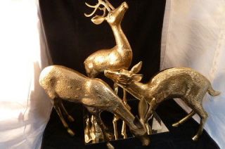 BEAUTIFUL VINTAGE BRASS DEER and TWO DOES FABULOUS LARGE DETAILED