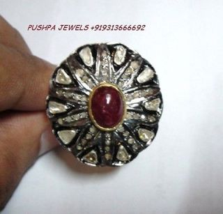 DAY GIFT VICTORIAN 2.95ct DIAMOND NATURAL RUBY SILVER RING INDIA