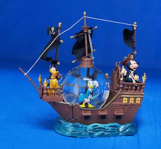 Pirate Ship Snowglobe Figurine Mickey Donald Pluto Caribbean Disney