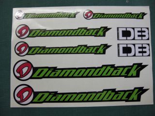 DIAMONDBACK BMX STICKERS v001 WHITE, RED & GREEN ON BLACK