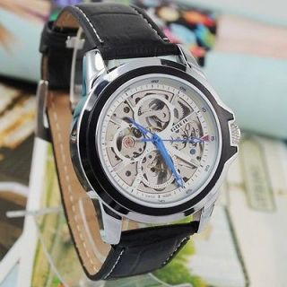 Newest Fashion Mens Wrist Watch White Skeleton Dial New Automatic