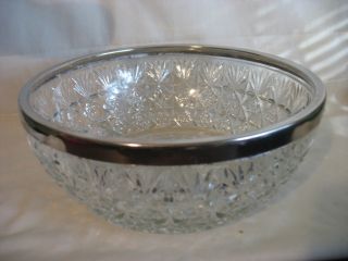 Large Star Pattern Glass Crystal Silver Plate Rim Bowl
