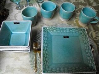 Stunning Tahari square aqua teal turquoise crackled glaze dishes