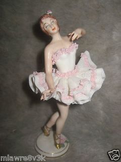 Vintage Dresden German Porcelain Lace Figurine Ballerina 6.75 Crown