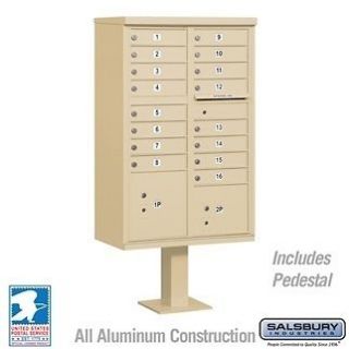 16 Door Outdoor Commercial Cluster Mailbox Unit with Pedestal   USPS