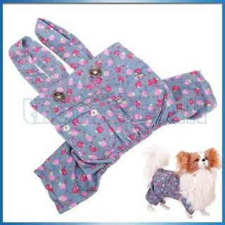 Pet Dog Strawberry Pattern Shoulder Suspender Pants Overall Trousers