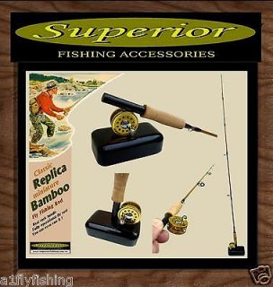 Superior Miniature Replica Bamboo Fly Fishing Rod add line on reel
