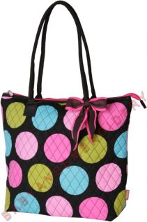 Quilted Diaper Tote Bag Black Pink Green Dots Embroidery Option