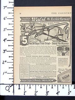 1924 WALSH Leather NO BUCKLE Horse Harness magazine Ad wagon plow team