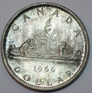 1966 Canadian Silver One Dollar Beautiful Color Coin MS