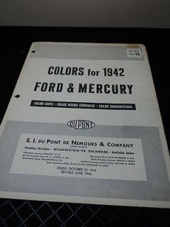 1942 FORD & MERCURY PAINT CHIPS COLOR CHART BROCHURE DUPONT #14