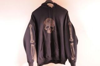 Black Hoodie Bones Skull Custom Punk OOAK 3XL Rock Faded Crossbones